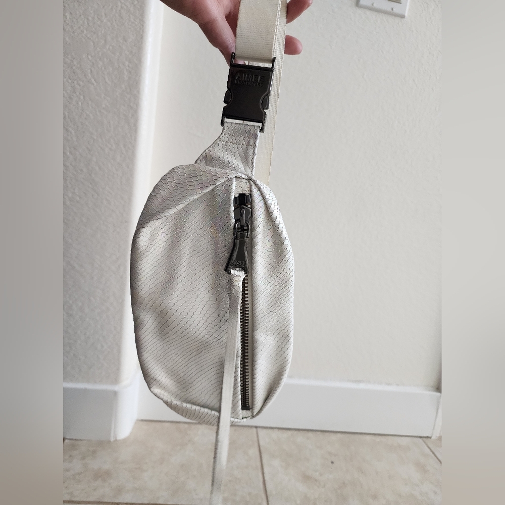 Aimee Kestenberg Cream Croc Leather Crossbody Bum Bag